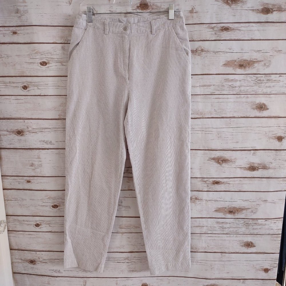 POETRY Women's Seersucker Trouser Pants, Beige, Size 6